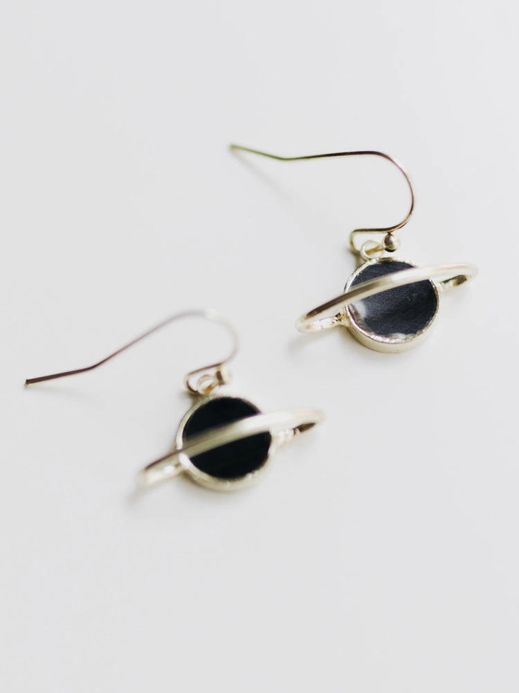 Saturn Enamel Earrings - Black