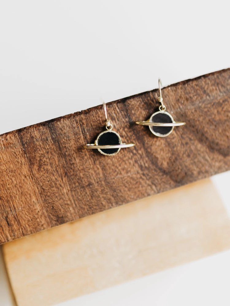 Saturn Enamel Earrings - Black