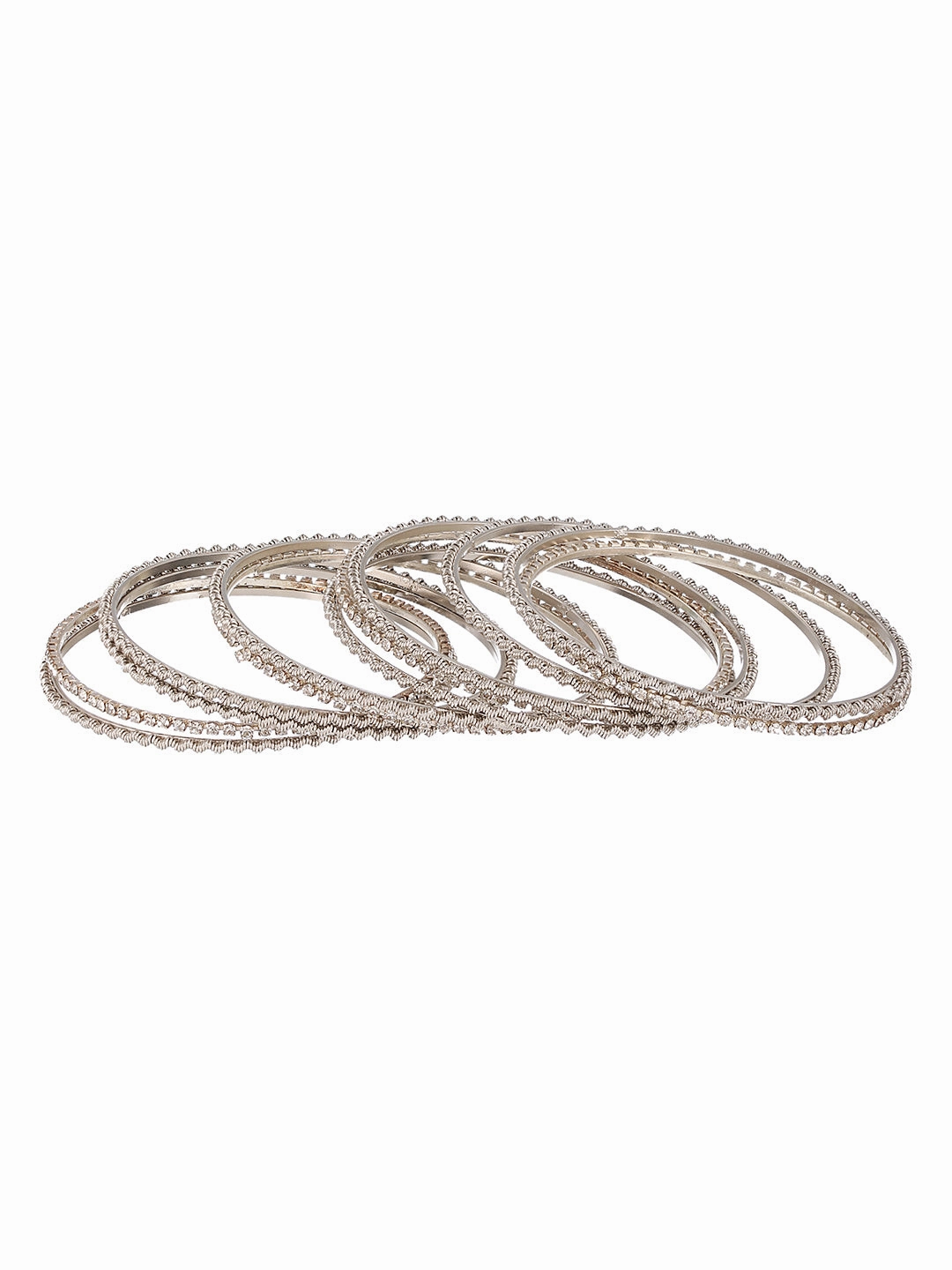 Set Of 12 Cz Studded & Oxidised Silver Bangles