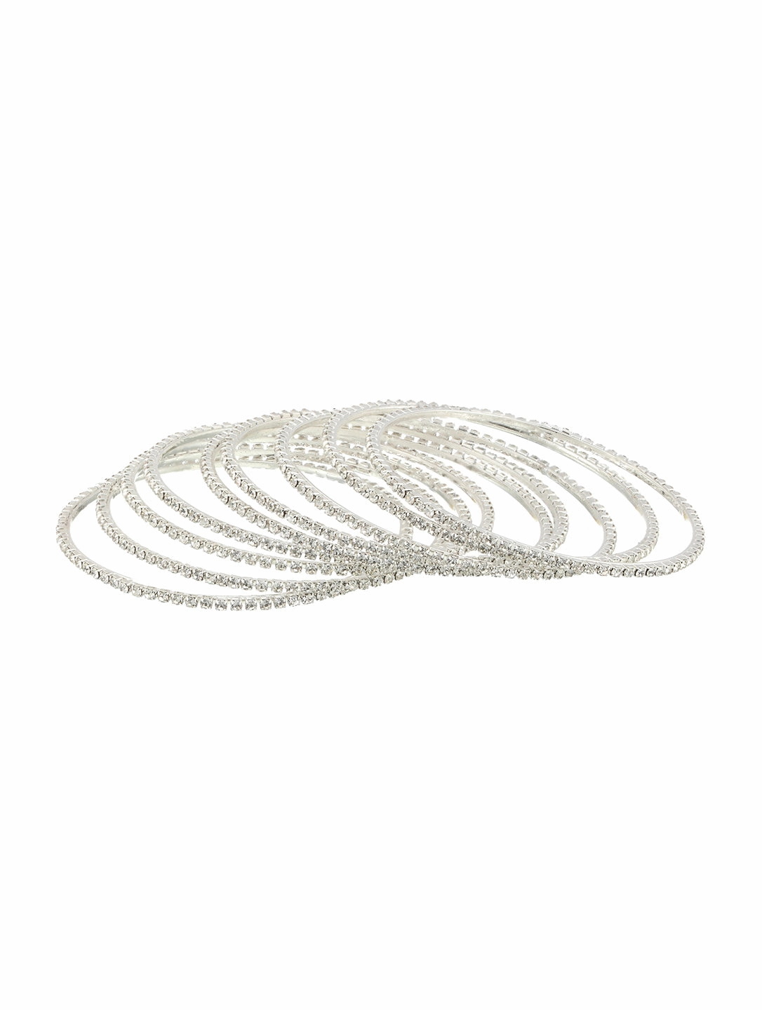 Set Of 12 Silver-Plated Cz-Studded Bangles