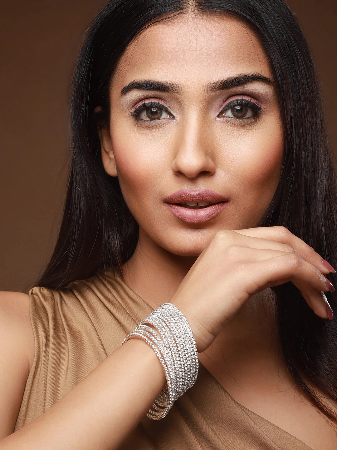 Set Of 12 Silver-Plated Cz-Studded Bangles