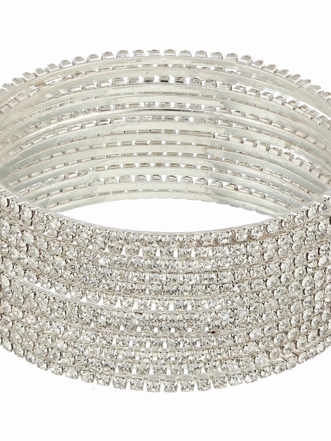 Set Of 12 Silver-Plated Cz-Studded Bangles