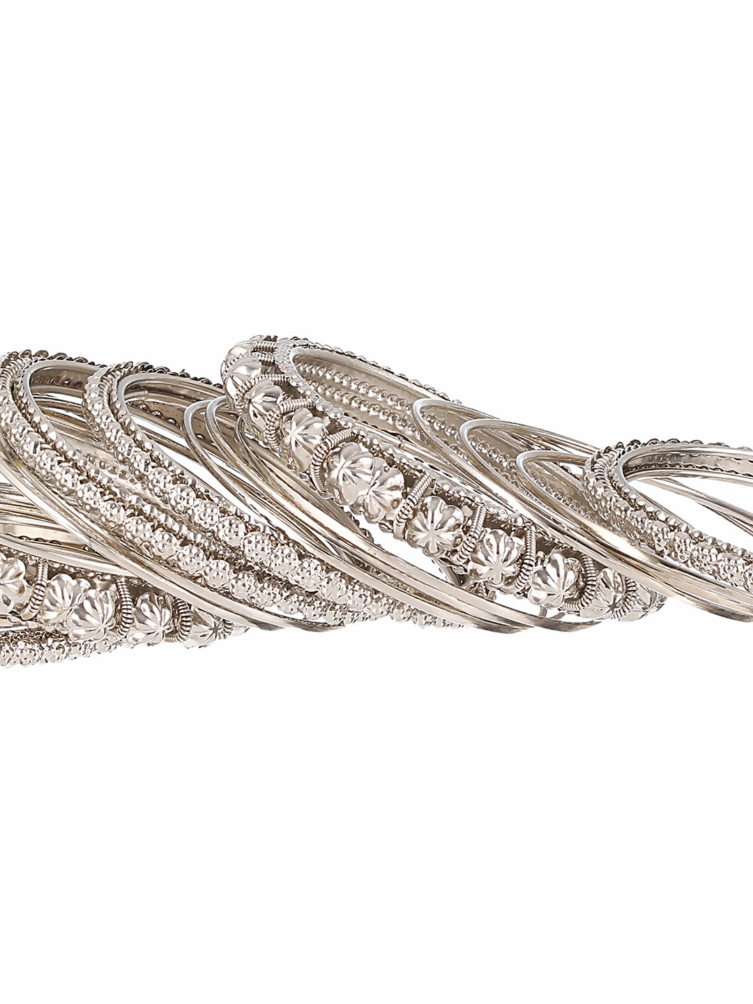 Set Of 18 Silver-Plated Textured Oxidised Bangles Set