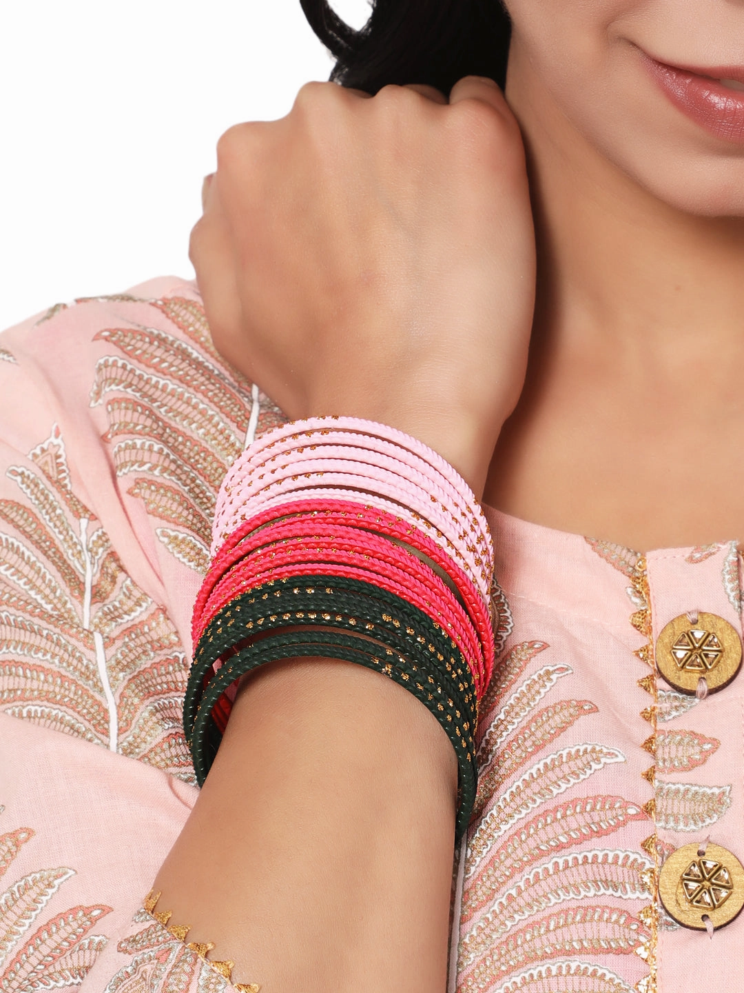 Set Of 24 Solid Handcrafted Multicolour Bangles