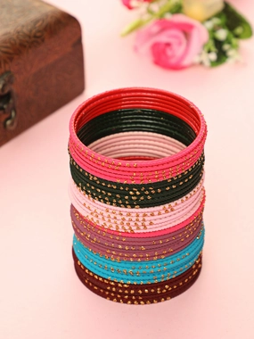 Set Of 24 Solid Handcrafted Multicolour Bangles