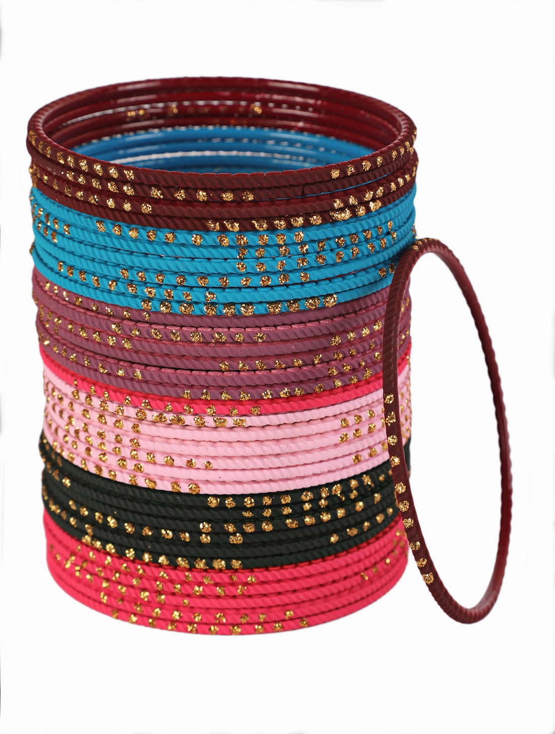 Set Of 24 Solid Handcrafted Multicolour Bangles