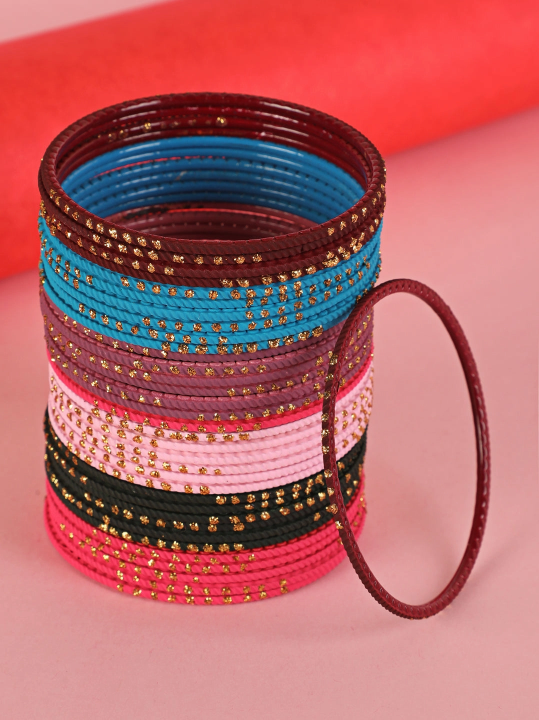 Set Of 24 Solid Handcrafted Multicolour Bangles