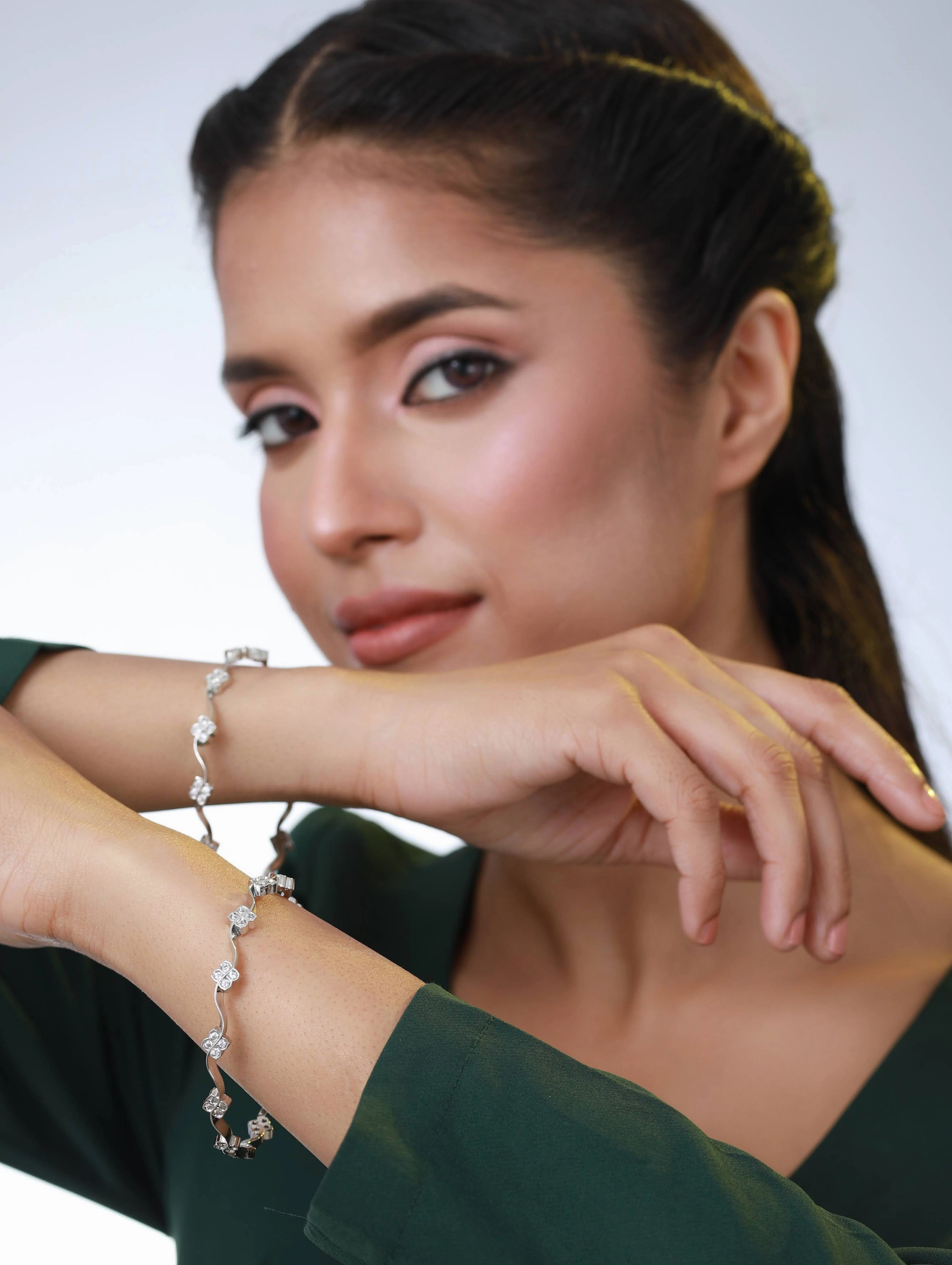 Set Of 2 American Diamond Silver Plated Bangles Set