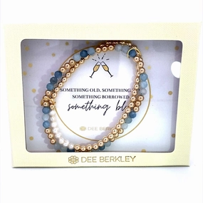 Set Of 2: Gold Filled Beads With Pearl Bar, And Gold Filled Beads And Aquamarine In "Something Blue" Cream Gift