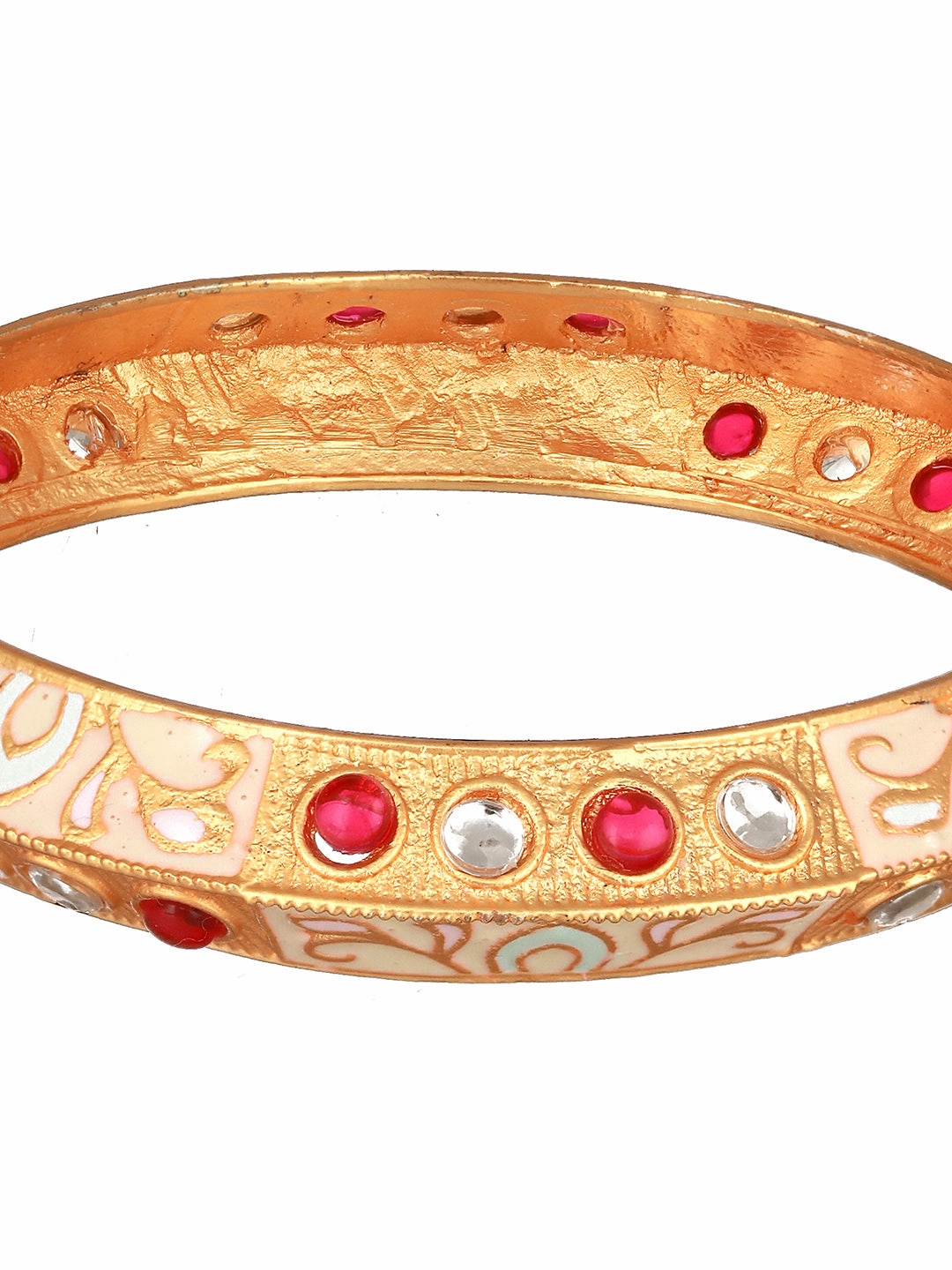 Set Of 2 Gold-Plated Red & White Kundan-Studded Meenakari Bangles