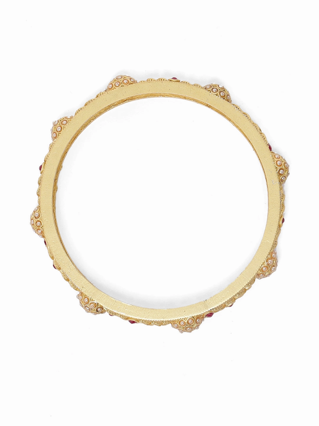 Set Of 2 Gold-Plated Ruby Studded Leaf Pattern Bangles
