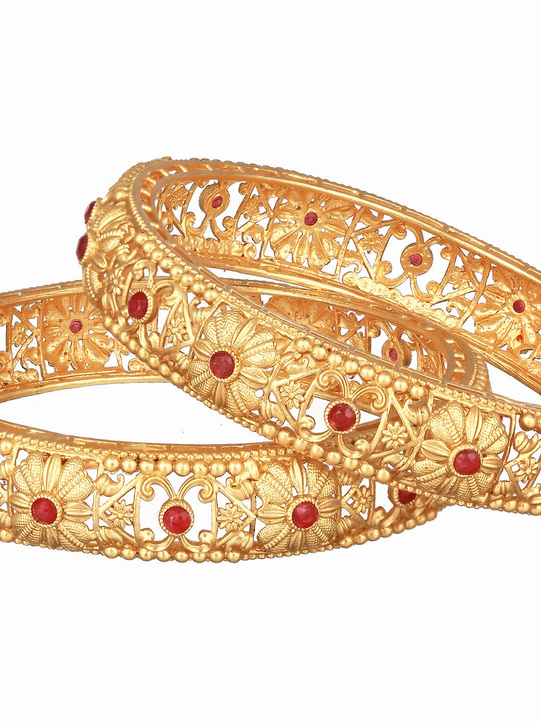 Set Of 2 Gold-Plated Stone-Studded Handcrafted Bangles