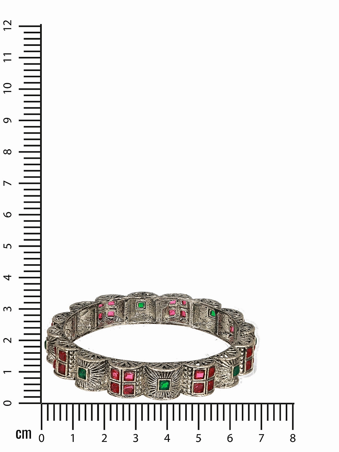 Set Of 2 Oxidized Silver-Plated Red & Green Stone Studded Bangles