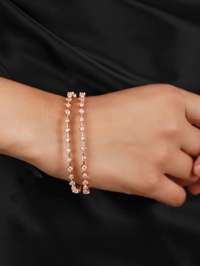 Set Of 2 Rose Gold-Plated & White Round American Diamond Studded Classy Bangles