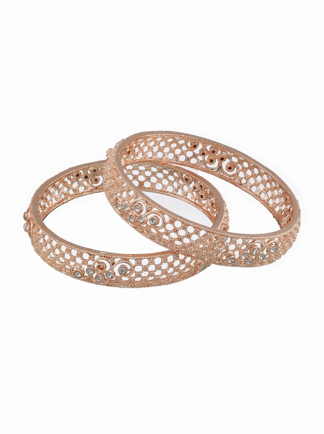 Set Of 2 Rose Gold-Plated Cubic Zirconia Studded Bangle