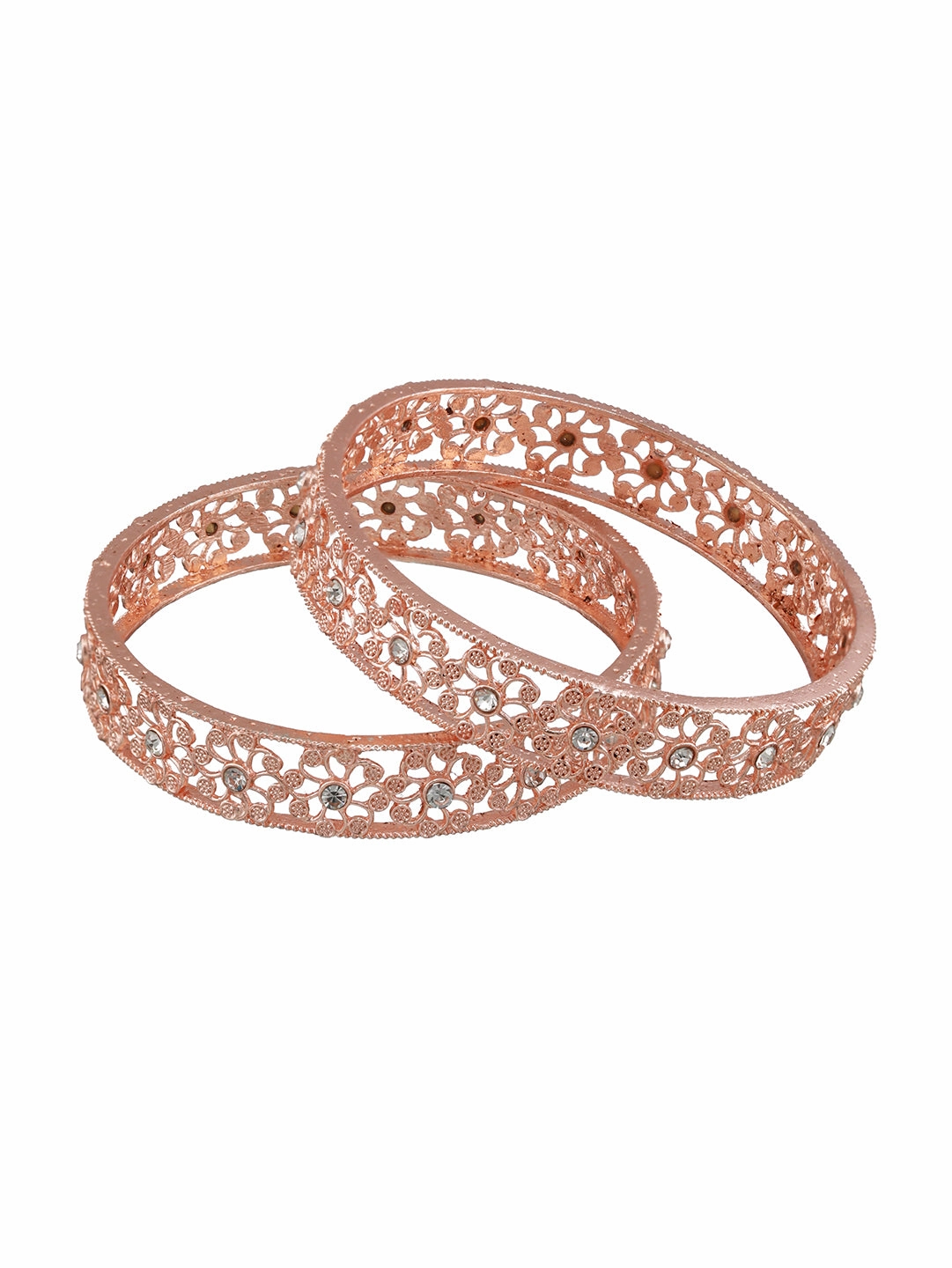 Set Of 2 Rose Gold-Plated Cubic Zirconia Studded Bangle