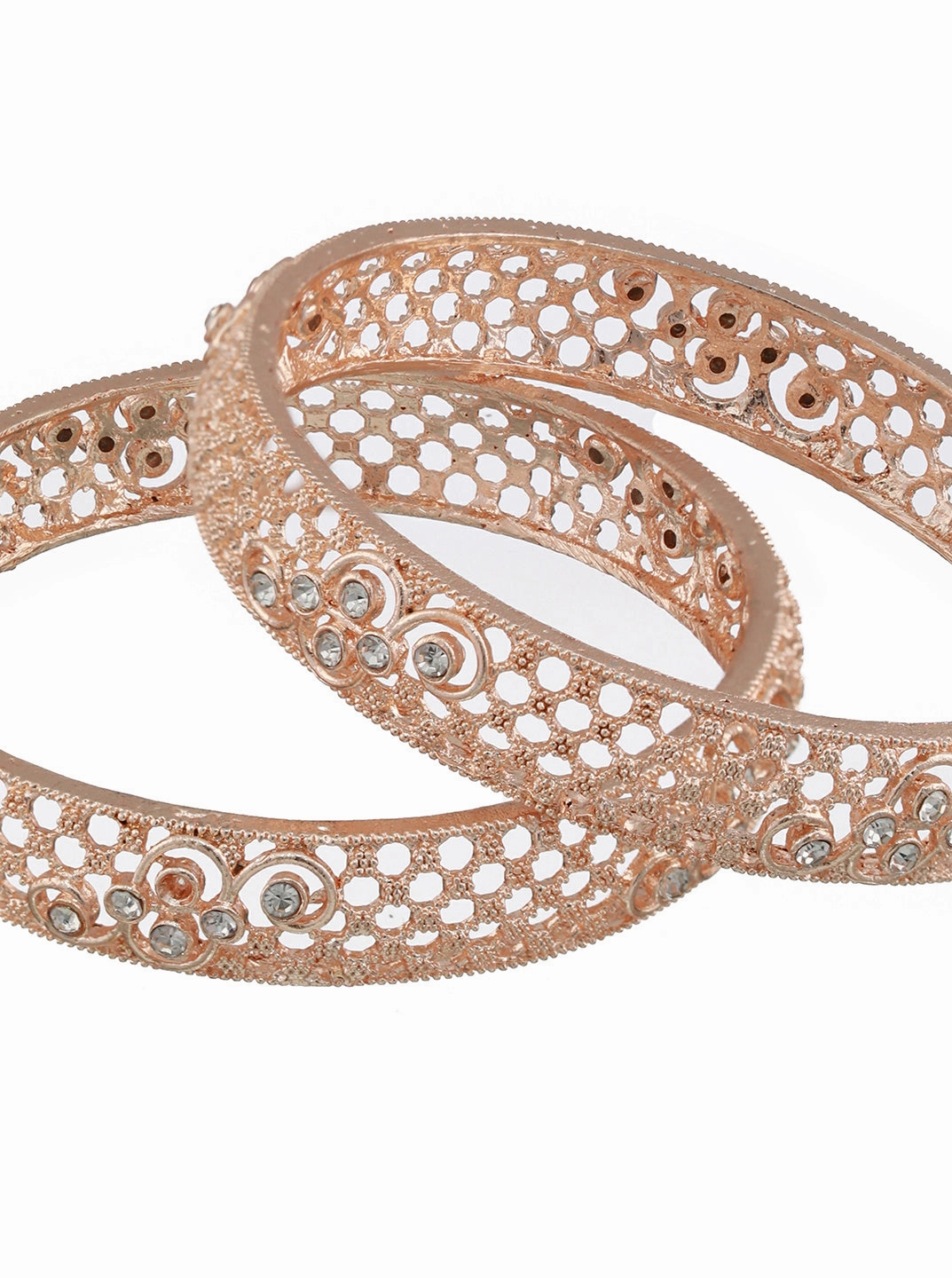 Set Of 2 Rose Gold-Plated Cubic Zirconia Studded Bangle