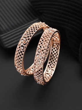 Set Of 2 Rose Gold-Plated Cubic Zirconia Studded Bangle