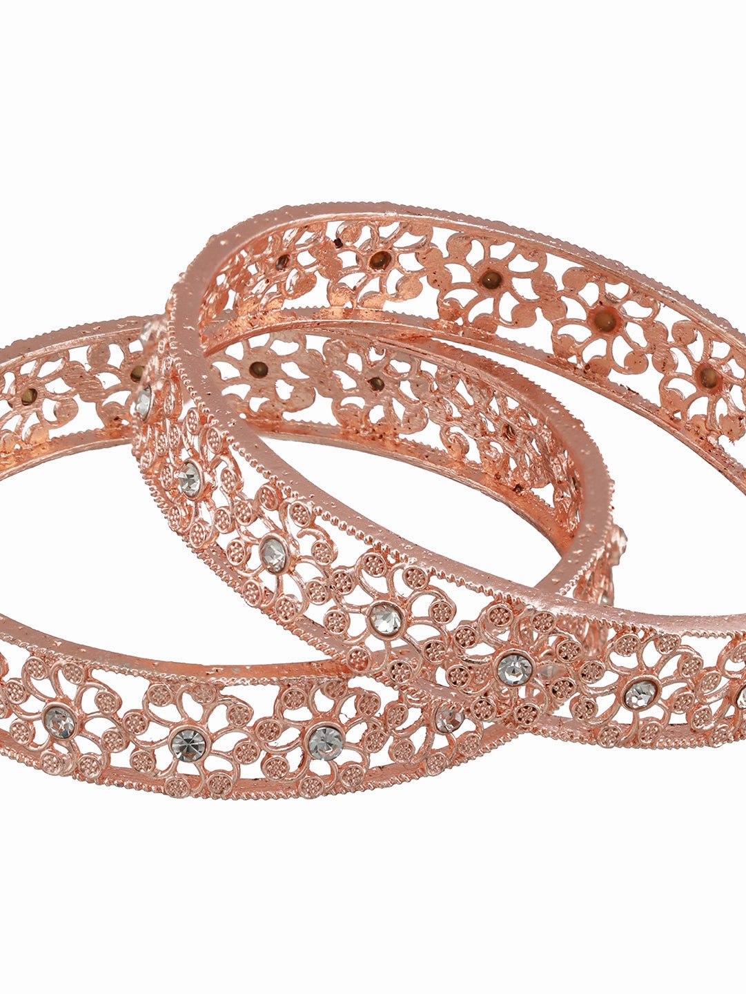 Set Of 2 Rose Gold-Plated Cubic Zirconia Studded Bangle