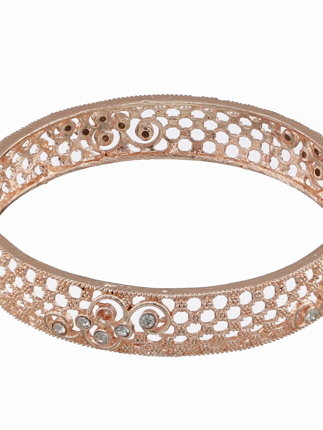 Set Of 2 Rose Gold-Plated Cubic Zirconia Studded Bangle