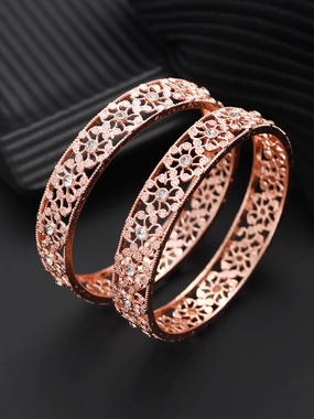 Set Of 2 Rose Gold-Plated Cubic Zirconia Studded Bangles