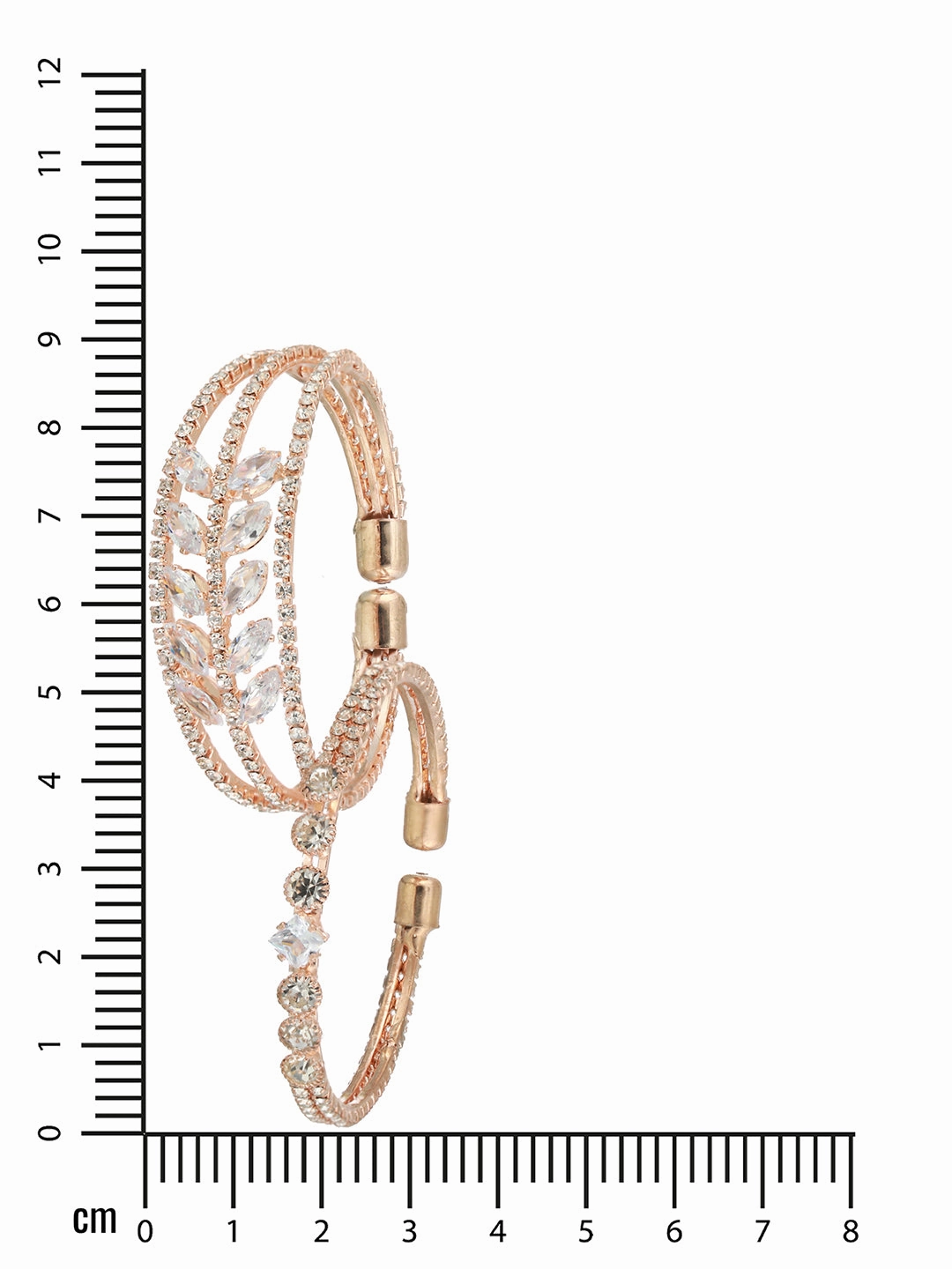 Set Of 2 Rose Gold-Plated White Crystal Studded Bangle Style Cuff Bracelet