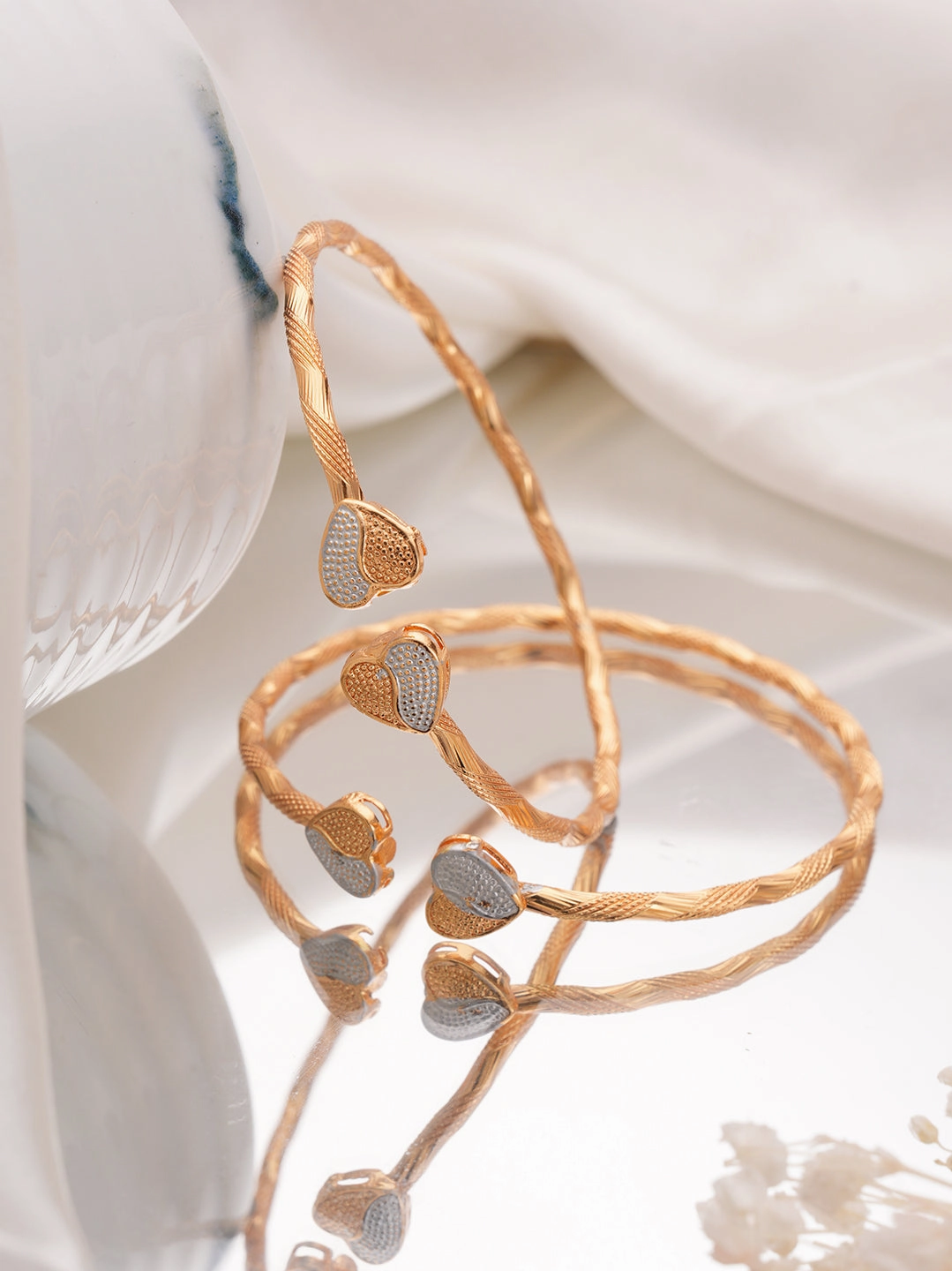 Set Of 2 RoseGold-Plated Heart Shaped Adjustable Bangles type Bracelet