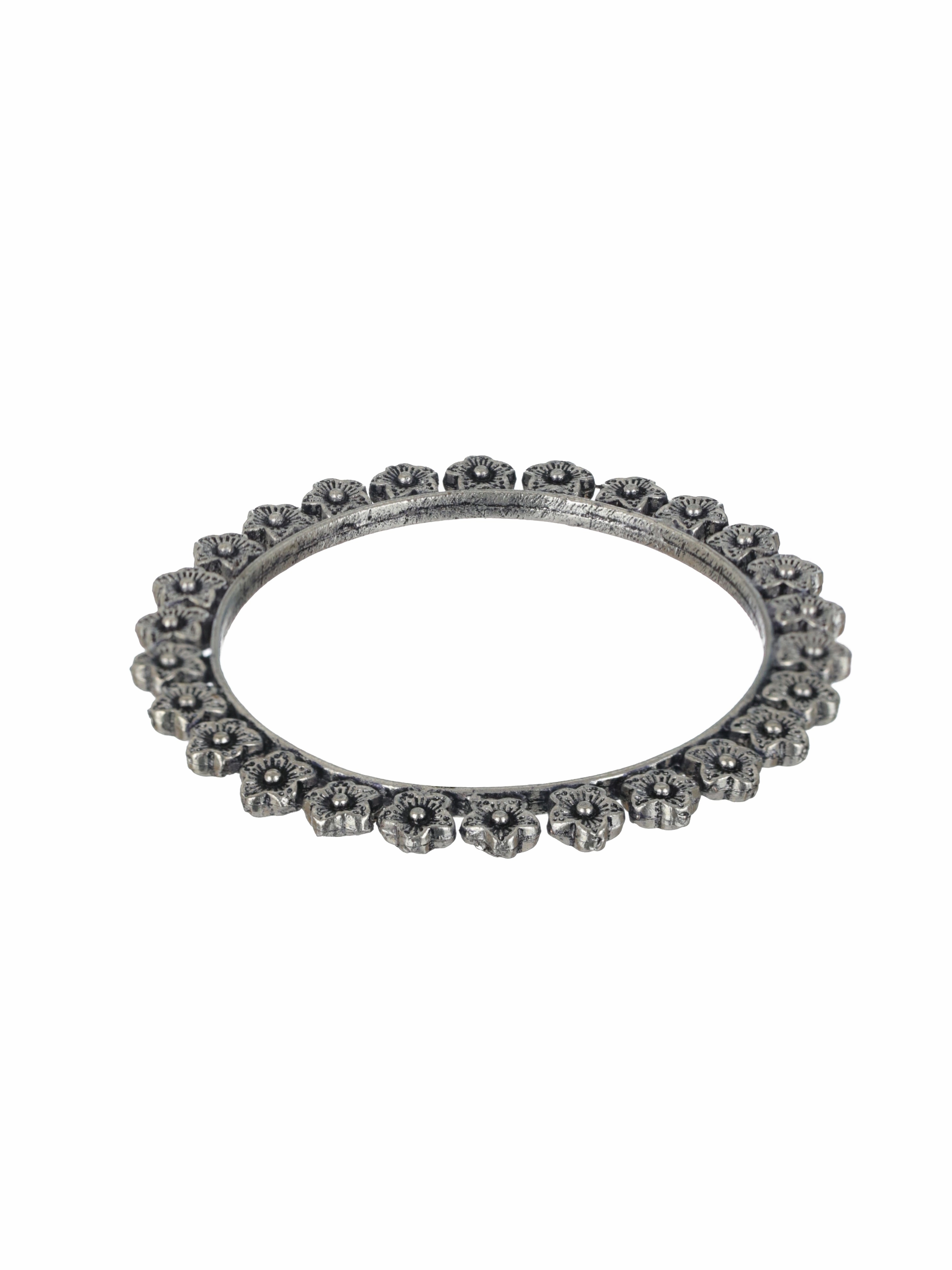Set Of 2 Silver Toned & Silver Plated Handcrafted Oxidised Bangles