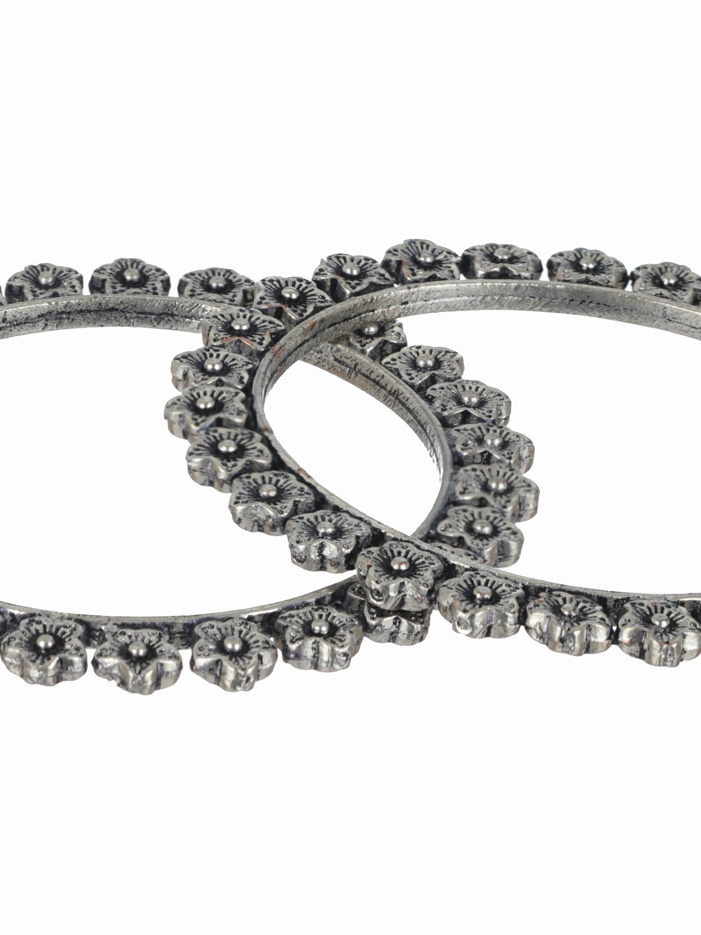 Set Of 2 Silver Toned & Silver Plated Handcrafted Oxidised Bangles