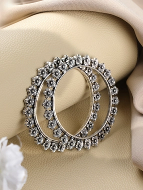 Set Of 2 Silver Toned & Silver Plated Handcrafted Oxidised Bangles