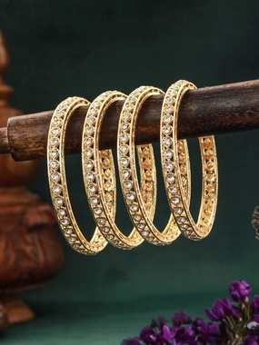 Set Of 4 Gold-Plated Peal Beaded Bangles