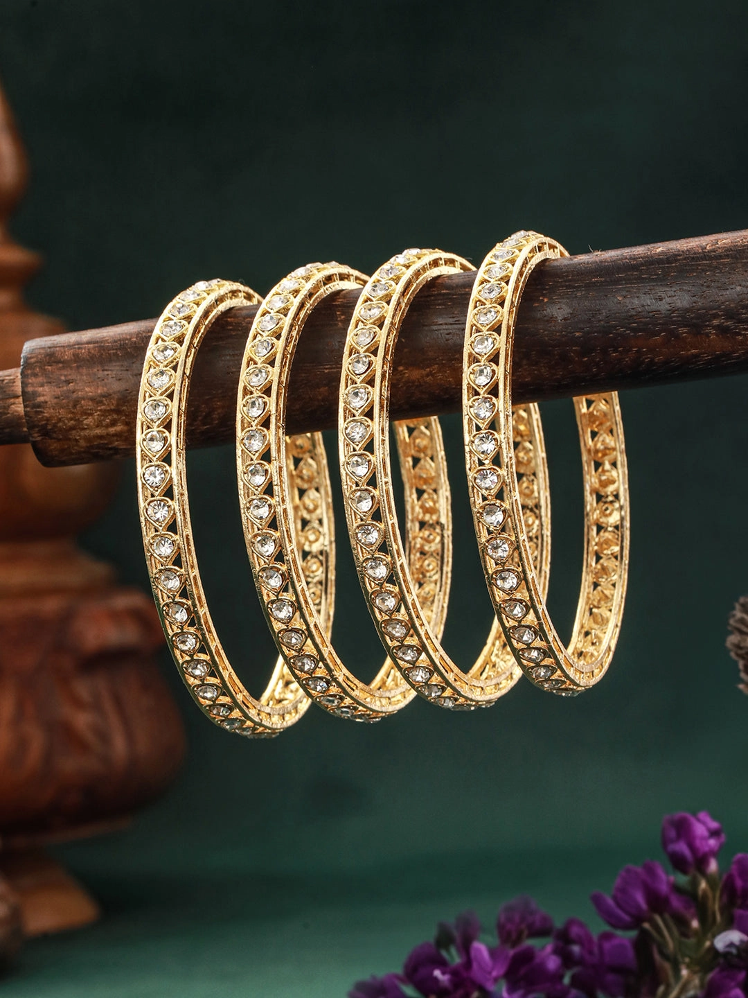 Set Of 4 Gold-Plated Peal Beaded Bangles