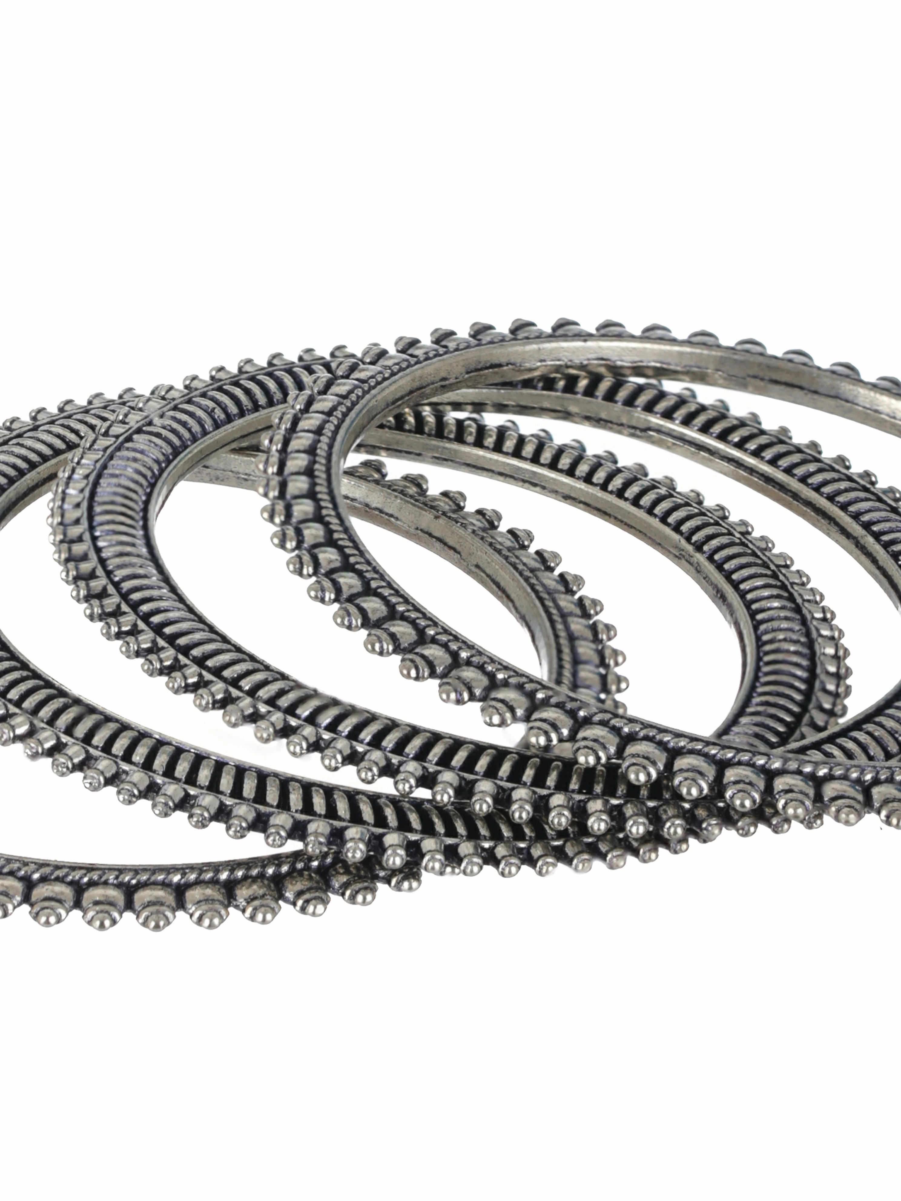 Set Of 4 Oxidised Silver-Plated Bangles
