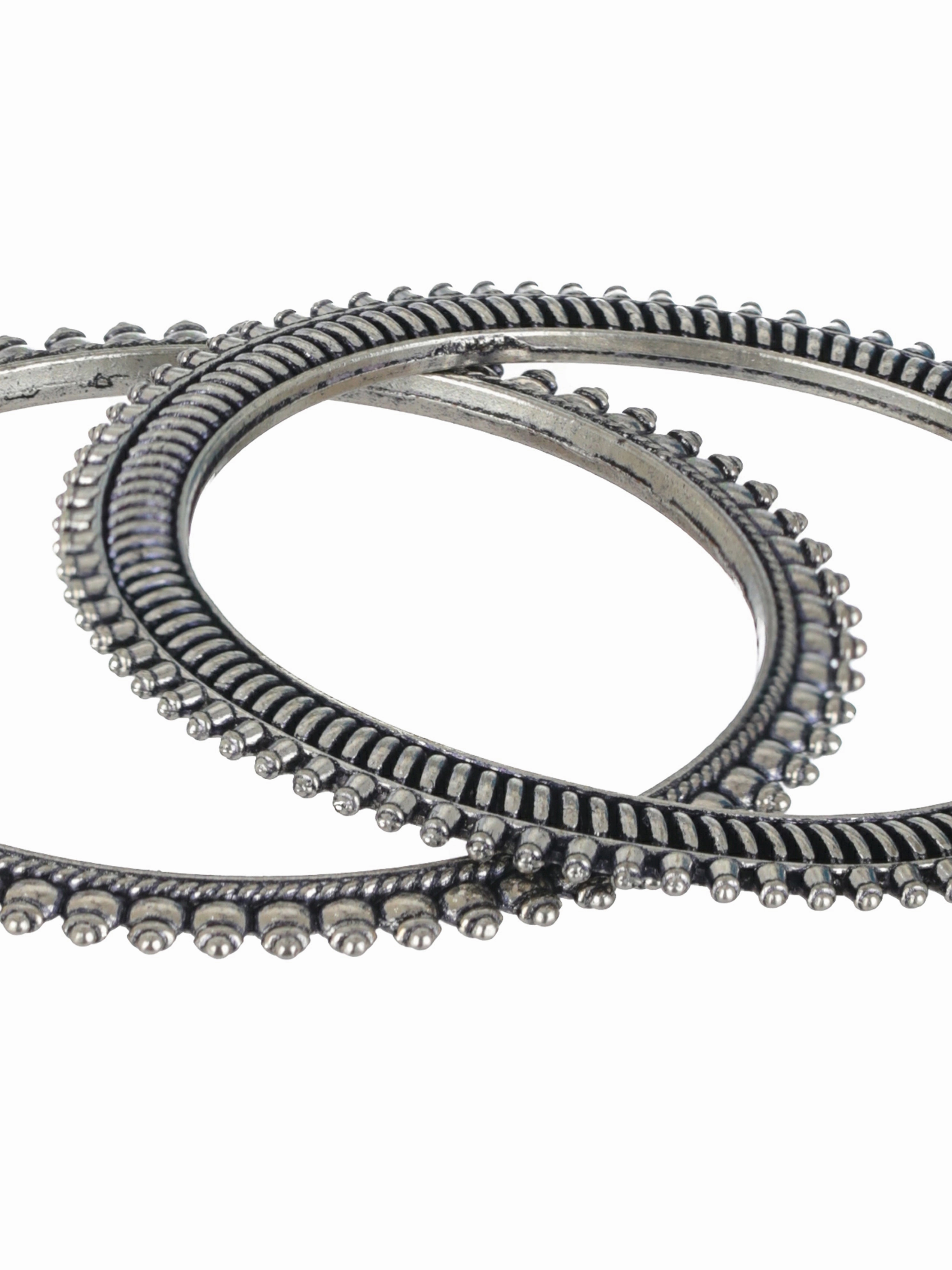Set Of 4 Oxidised Silver-Plated Bangles