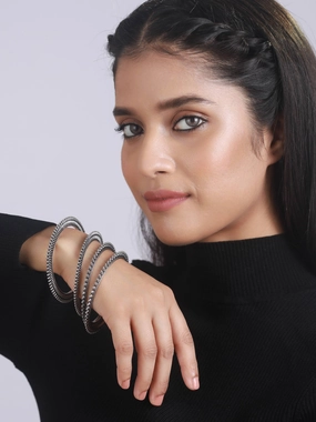 Set Of 4 Oxidised Silver-Plated Bangles