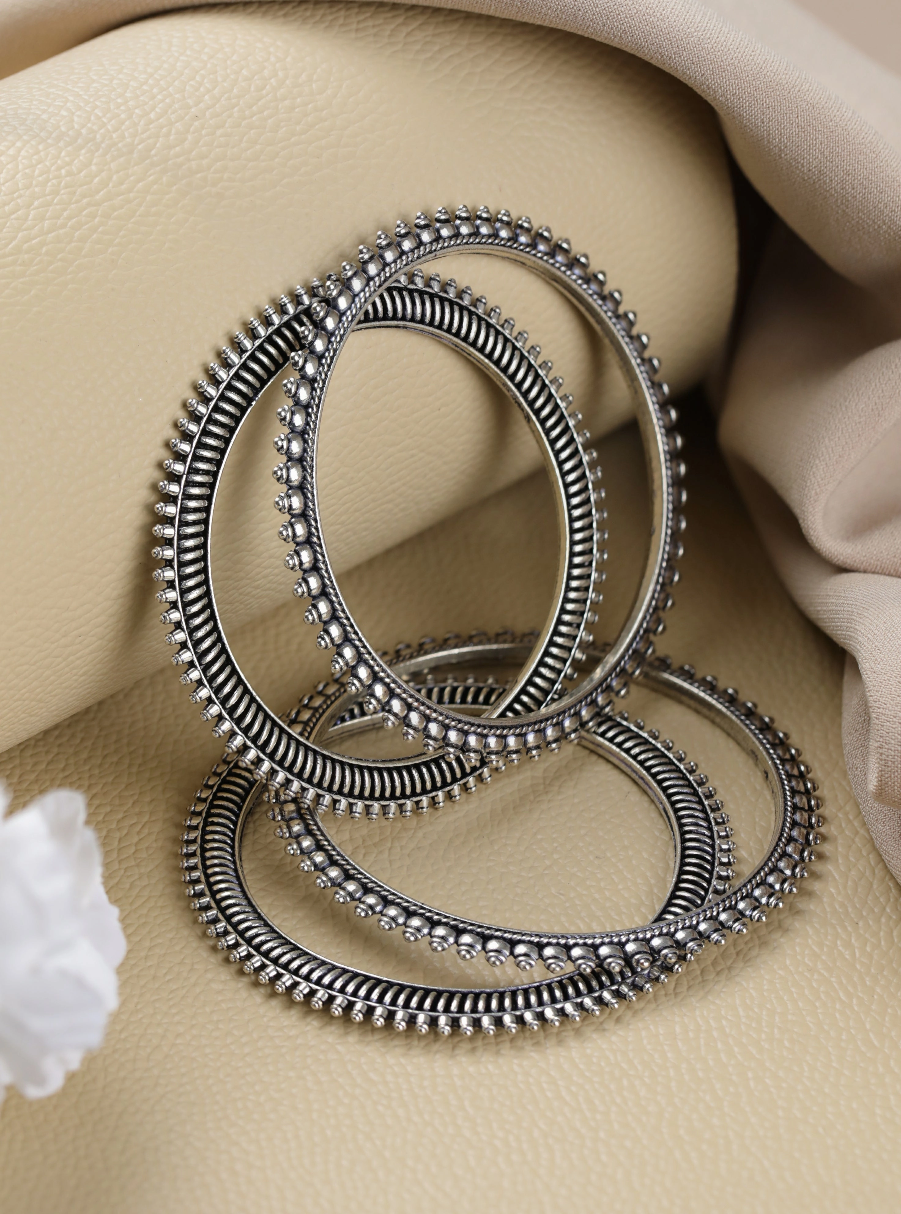 Set Of 4 Oxidised Silver-Plated Bangles