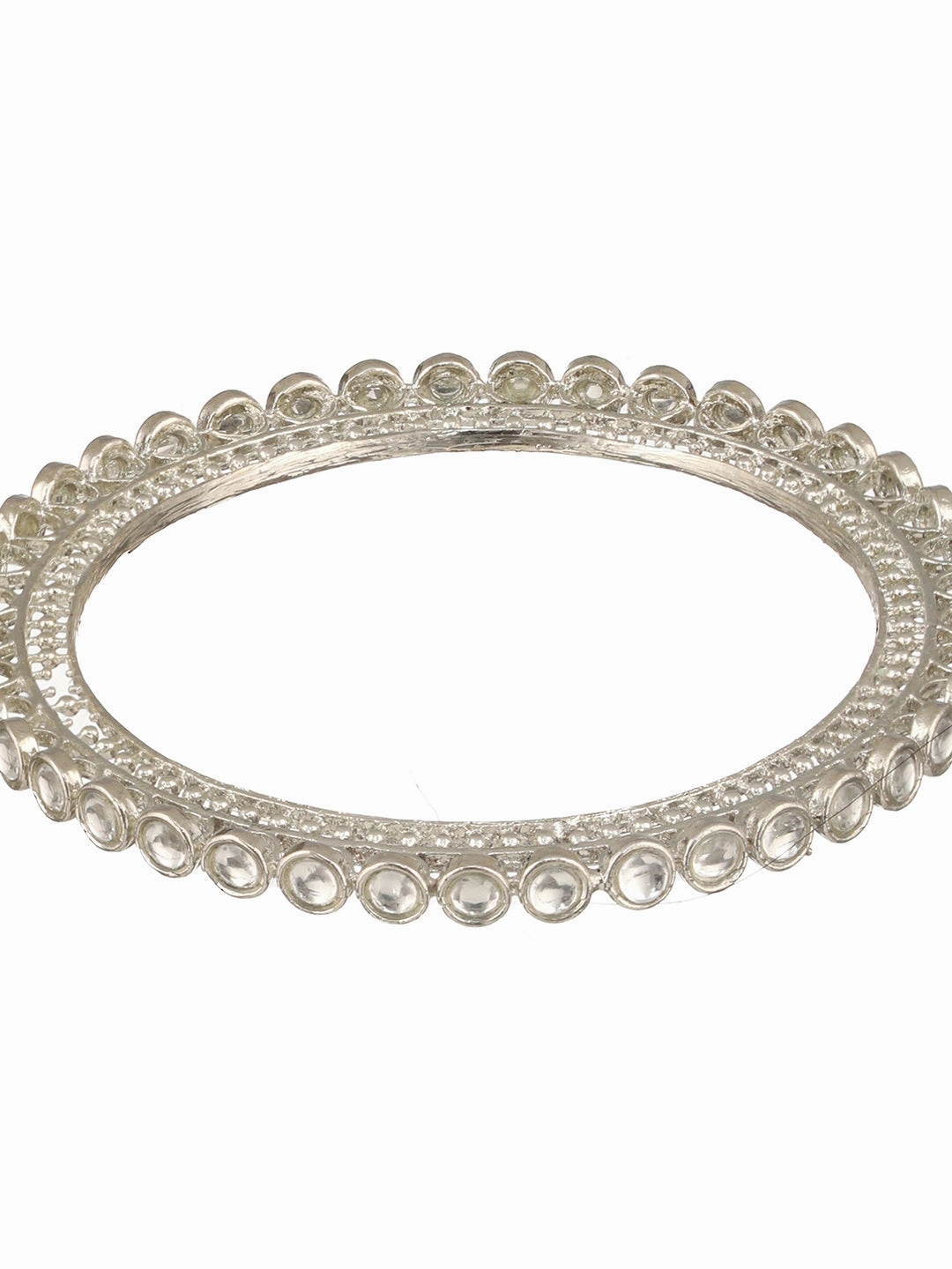 Set Of 4 Silver-Plated Stone-Studded Oxidized Bangles