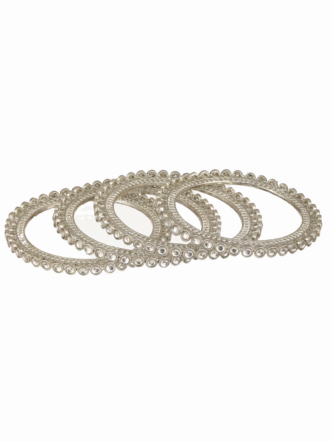 Set Of 4 Silver-Plated Stone-Studded Oxidized Bangles