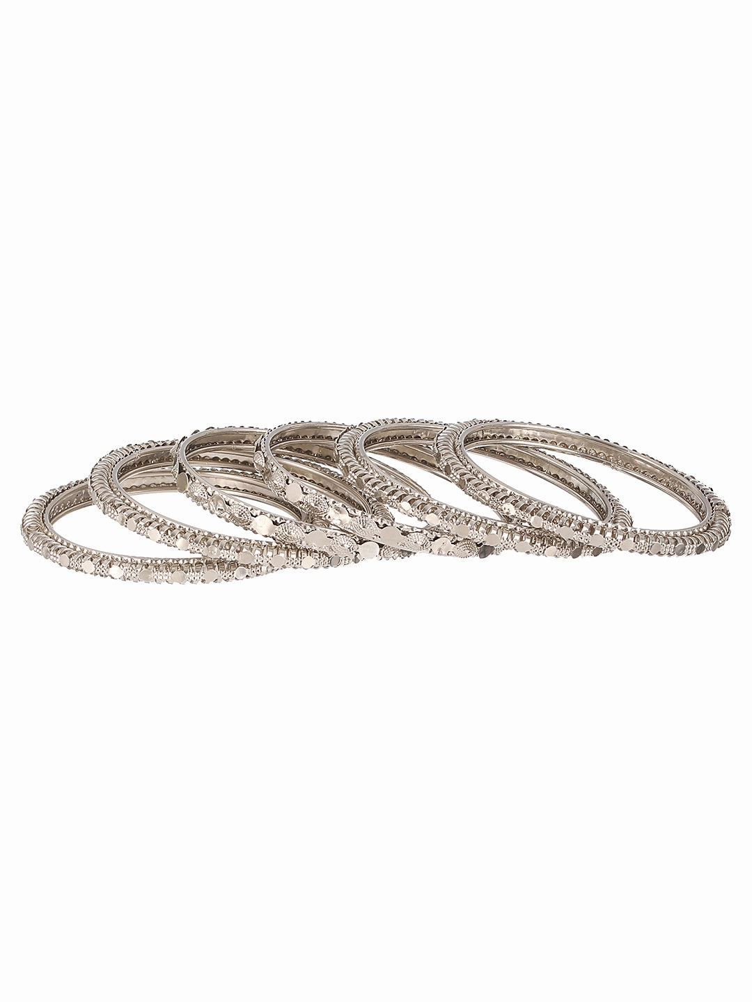 Set Of 6 Oxidised Silver-Plated Textured Bangles Set