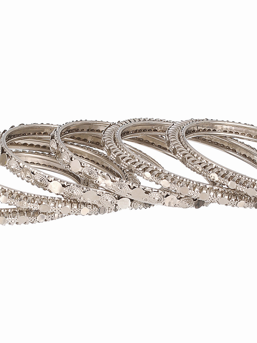 Set Of 6 Oxidised Silver-Plated Textured Bangles Set