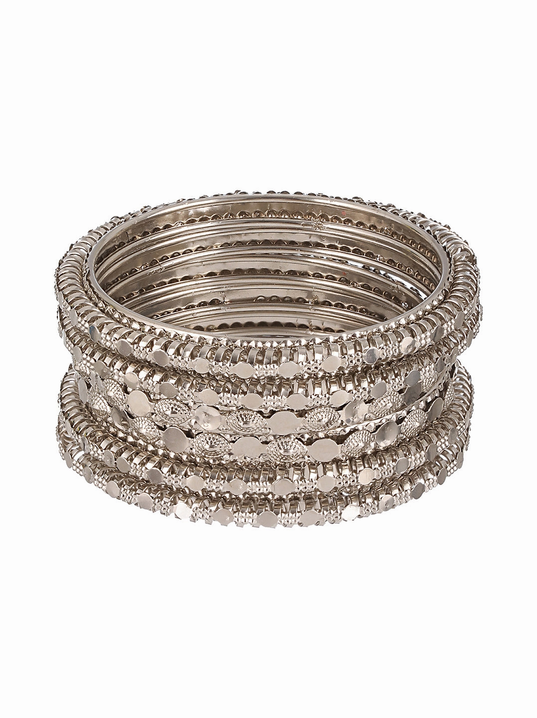 Set Of 6 Oxidised Silver-Plated Textured Bangles Set