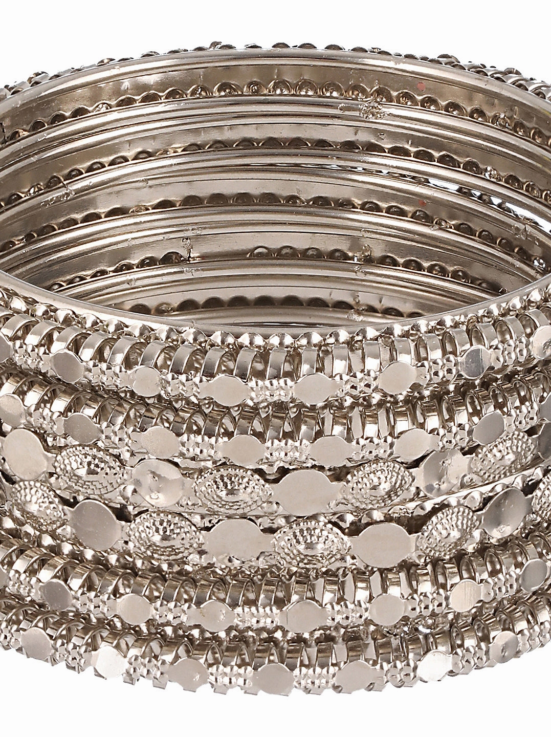 Set Of 6 Oxidised Silver-Plated Textured Bangles Set