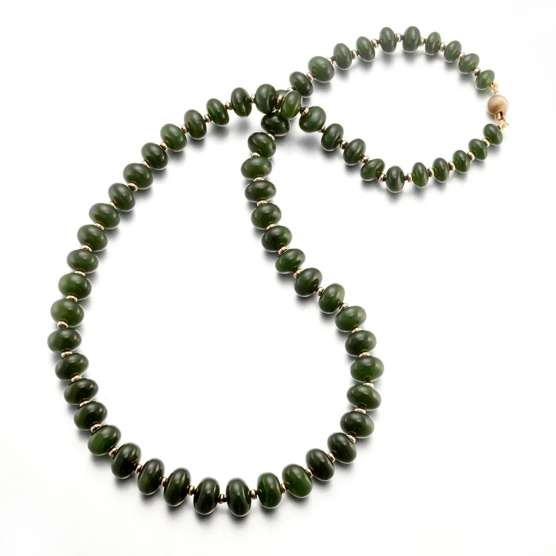 Siberian Green Jade & Gold Graduated Abacus Necklace