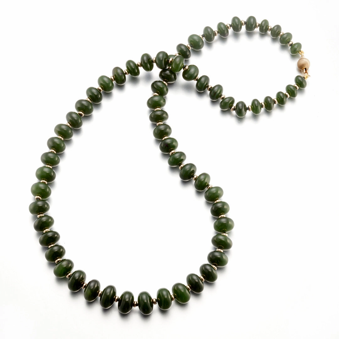 Siberian Green Jade & Gold Graduated Abacus Necklace