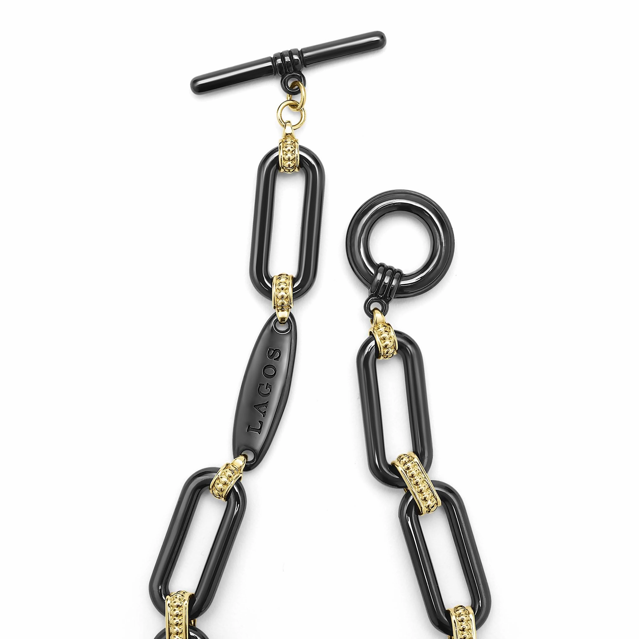 Signature Caviar 18K Gold and Black Ceramic Diamond Station Link Bracelet | 10mm
