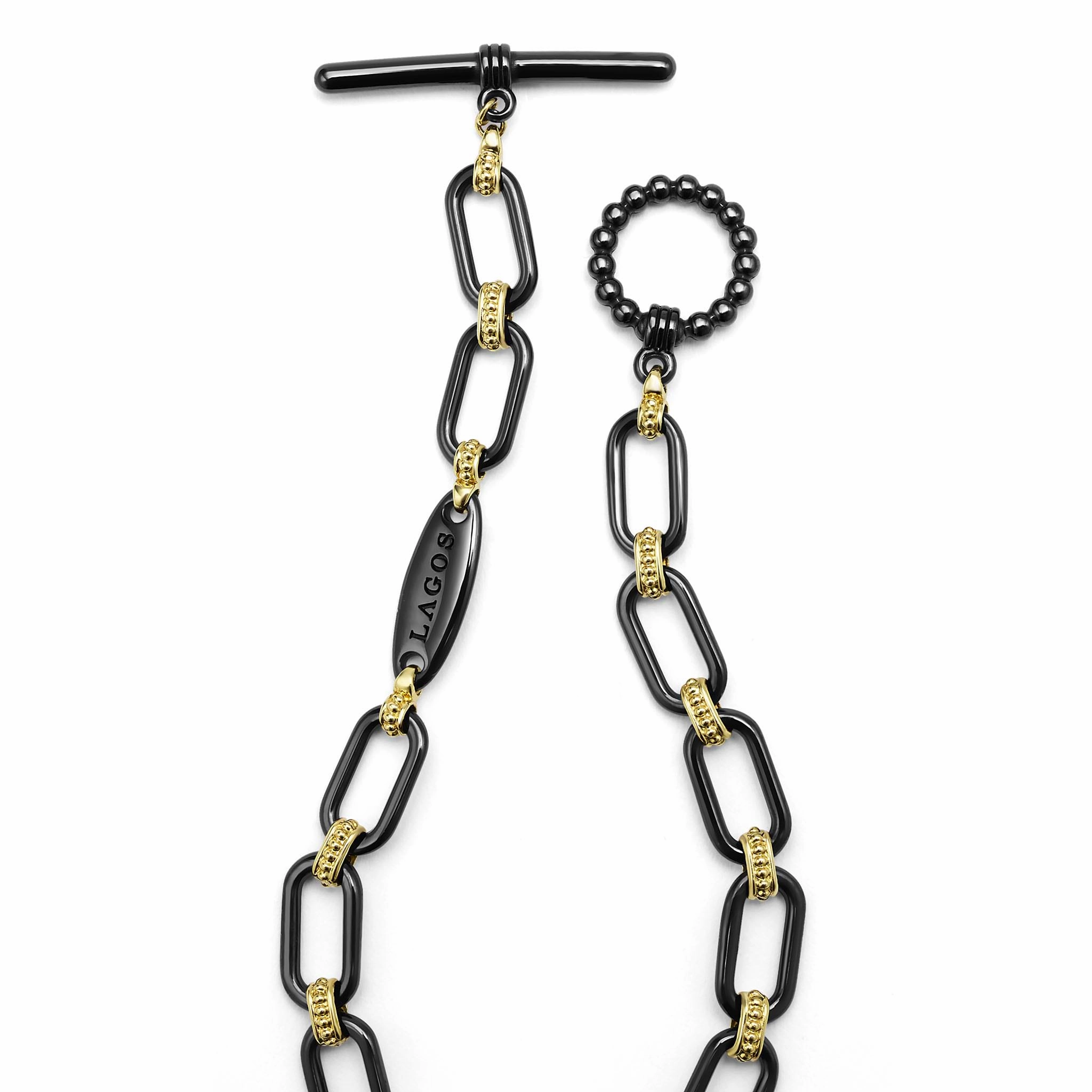 Signature Caviar 18K Gold and Black Ceramic Diamond Station Link Bracelet | 6mm