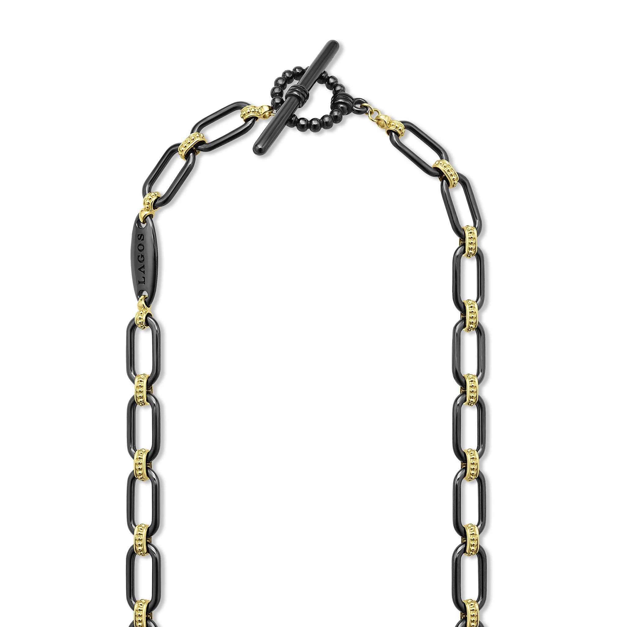 Signature Caviar 18K Gold and Black Ceramic Diamond Station Link Necklace | 6mm