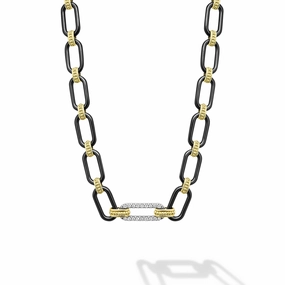 Signature Caviar 18K Gold and Black Ceramic Diamond Station Link Necklace | 6mm