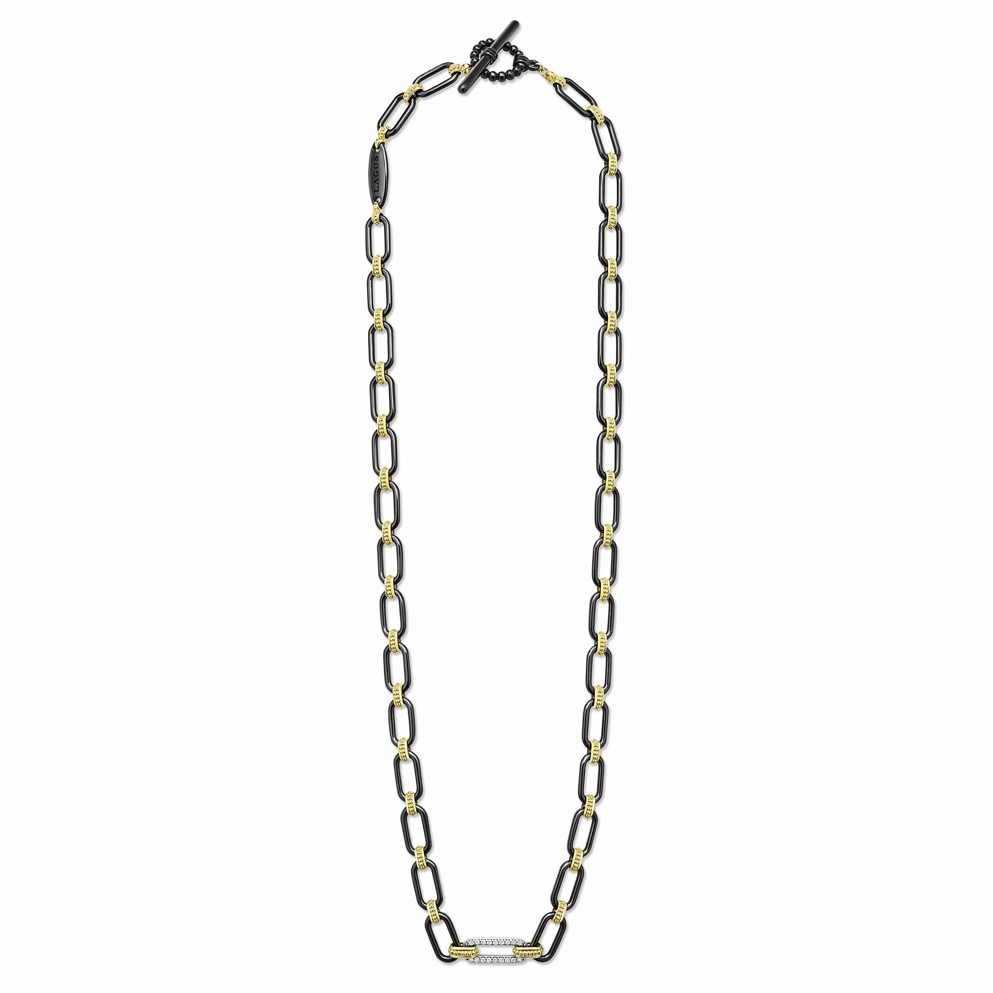 Signature Caviar 18K Gold and Black Ceramic Diamond Station Link Necklace | 6mm
