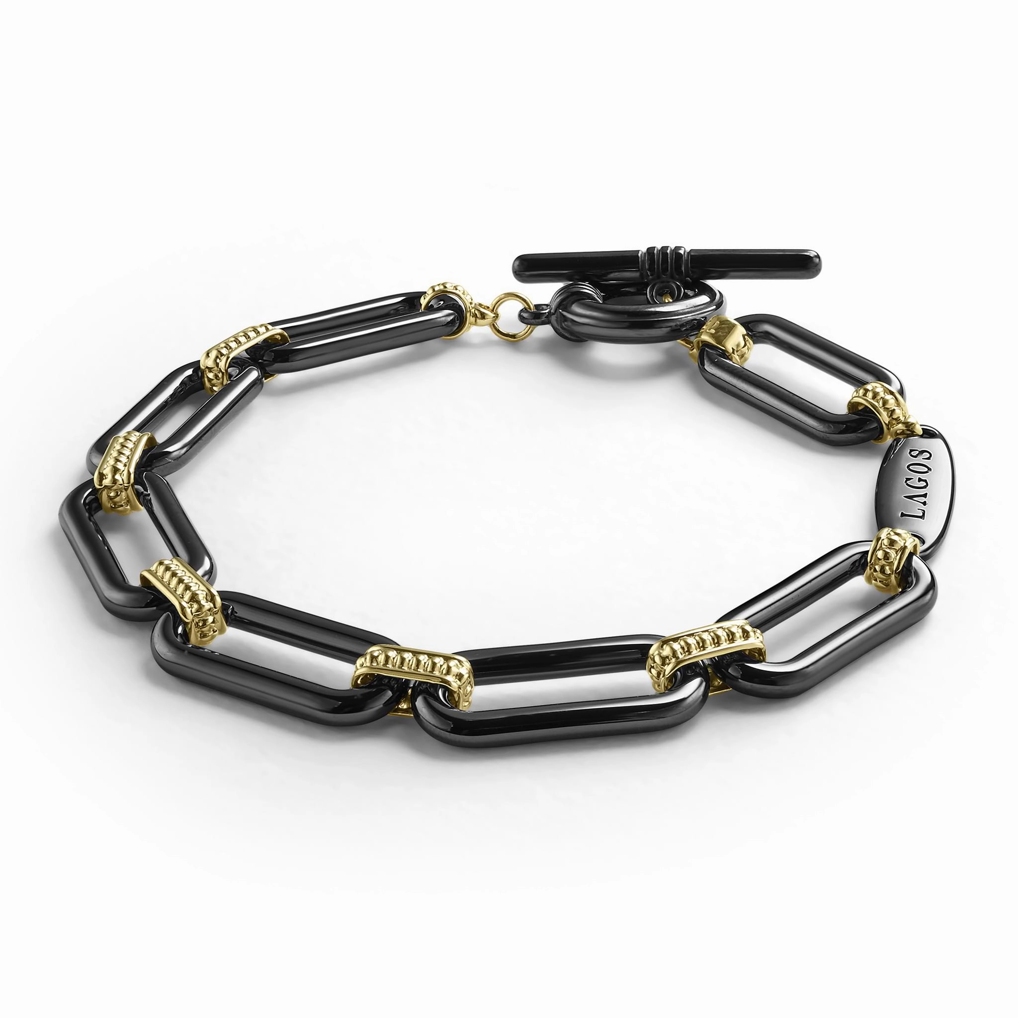 Signature Caviar 18K Gold and Black Ceramic Link Bracelet | 9mm